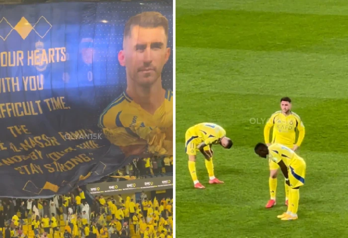 جماهير النصر تُقدم دعمًا إنسانيًا مؤثرًا للاعب لابورت عقب وفاة والده، وسط تأثر واضح منه خلال فوز فريقه على الفيحاء بثلاثية في دوري روشن السعودي. اطّلع على تفاصيل المشهد المؤثِّر وأبرز أحداث المباراة.